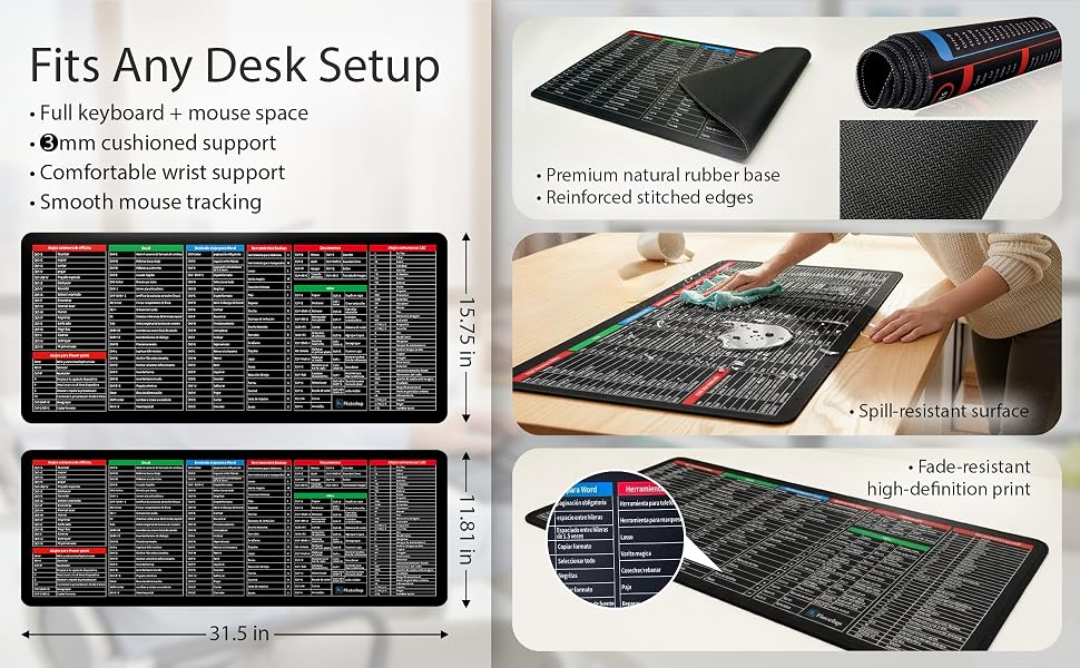 Mousepad with Excel keyboard shortcuts