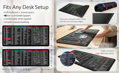 Mousepad with Excel keyboard shortcuts